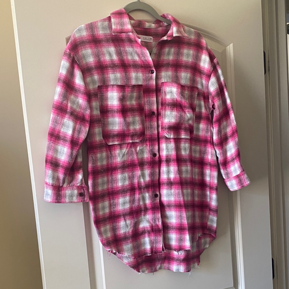 Zara Pink and White Plaid Kids Button Down Shirt